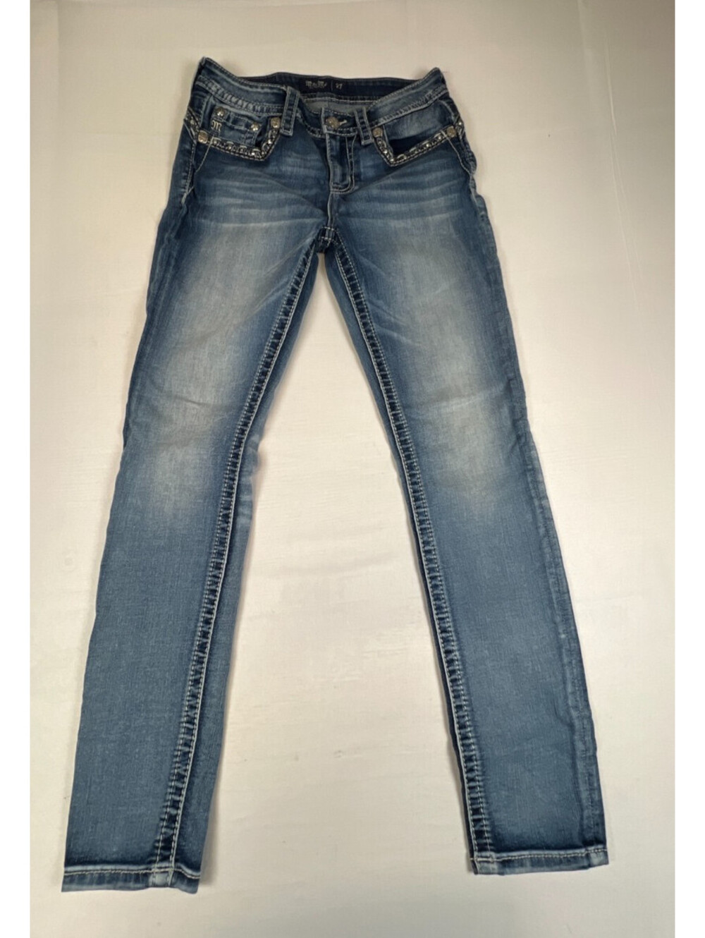 Miss Me Womens Size 27 Skinny Jeans Blue Bling Embellished Stretch Denim